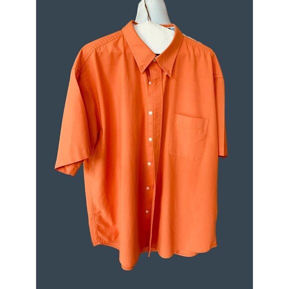 ST. JOHN'S BAY MENS SS COLLARED COTTON  BUTTON DOWN ORANGE SHIRT EUC XL - Picture 1 of 5